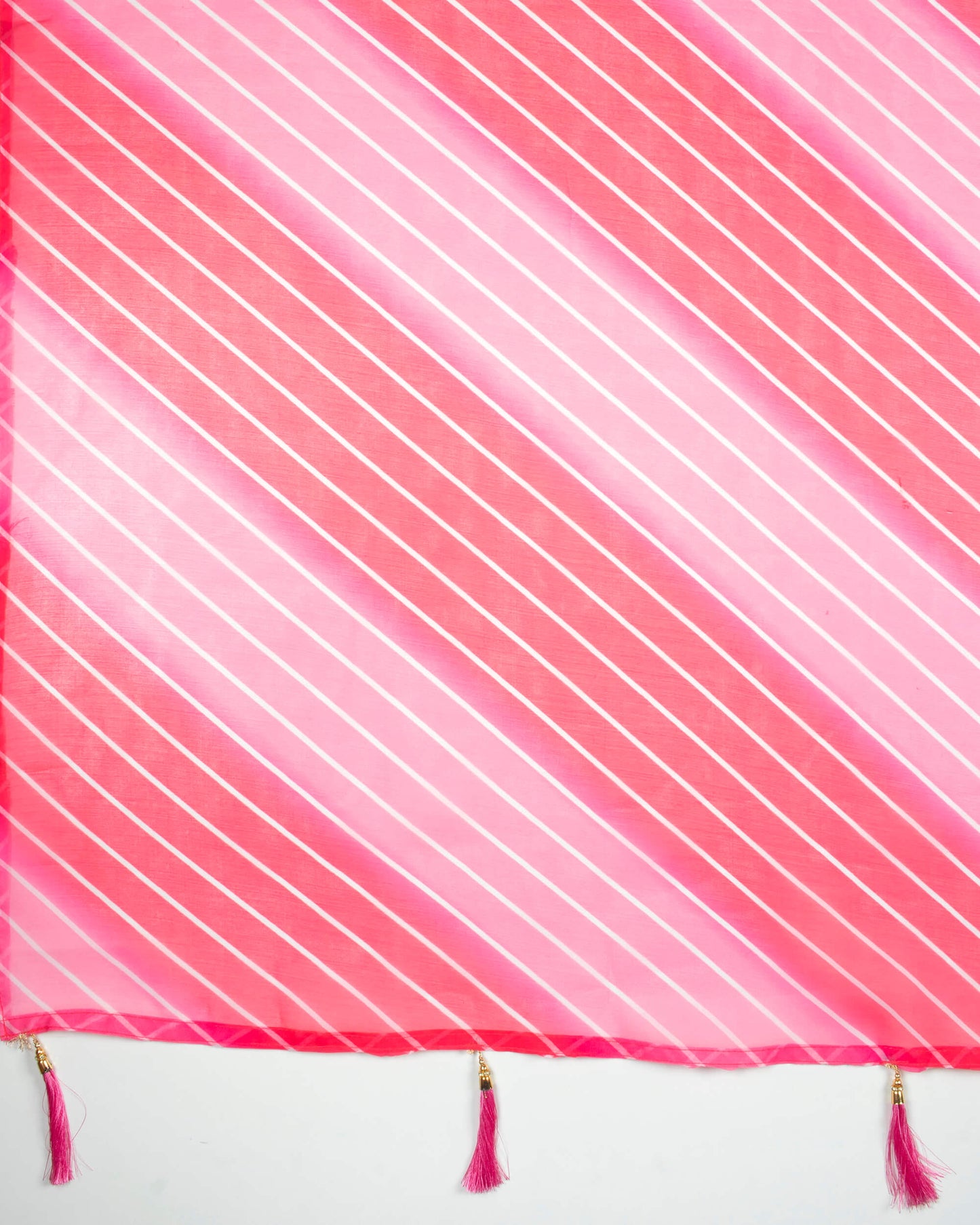 Pink And White Leheriya Pattern Digital Print Organza Dupatta With Tassels