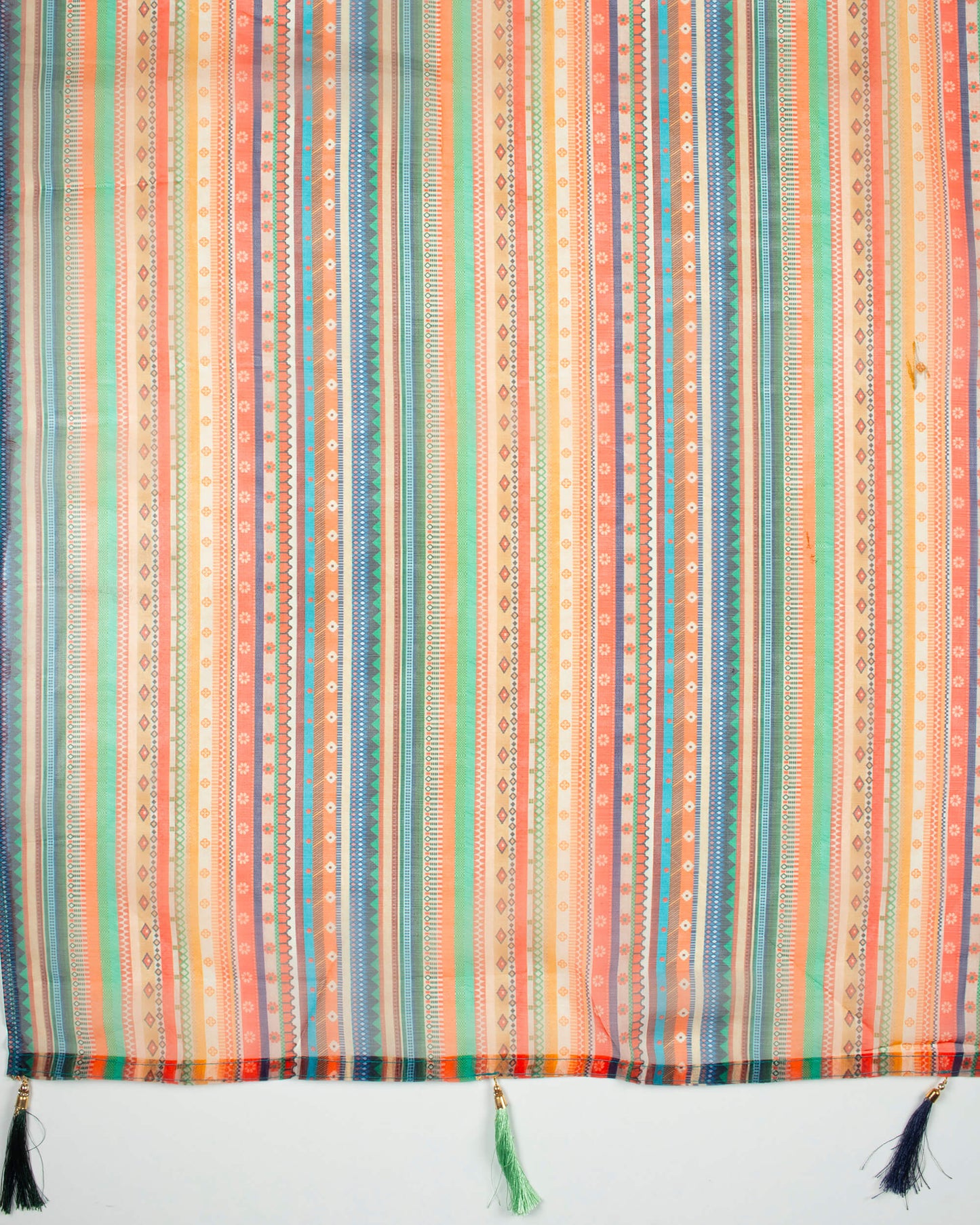 Multi-Color Stripes Pattern Digital Print Organza Dupatta With Tassels
