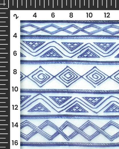 White And Blue Digital Print Traditional Organza Dupatta With Tassles