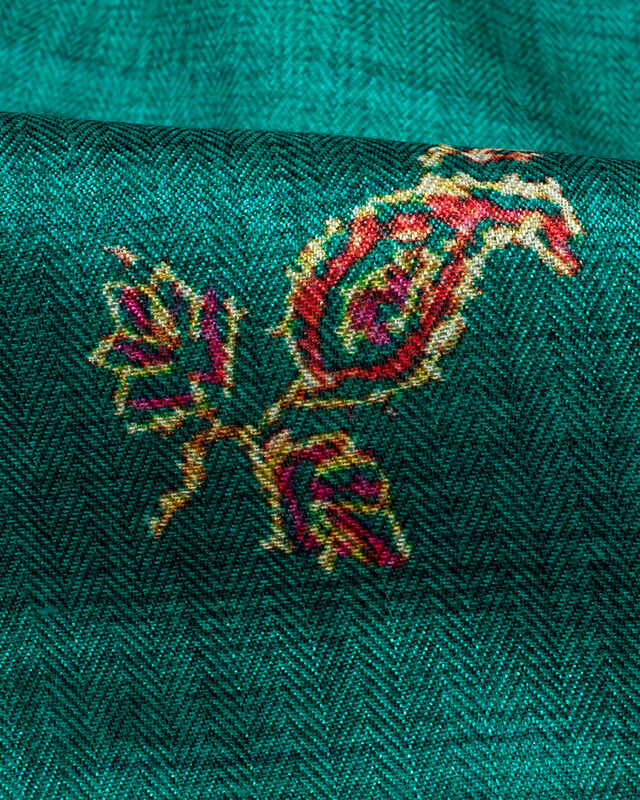 Peacock Green And Orange Paisley Pattern Digital Print Gadwal Silk Dupatta With Tassels - Fabcurate