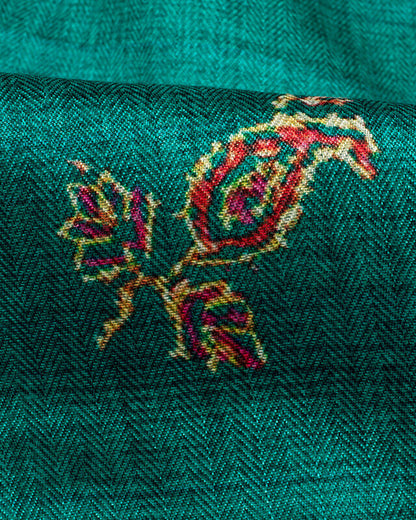Peacock Green And Orange Paisley Pattern Digital Print Gadwal Silk Dupatta With Tassels - Fabcurate