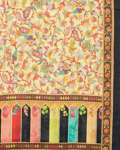 Mellow Yellow And Black Paisley Pattern Digital Print Gadwal Silk Dupatta With Tassels - Fabcurate