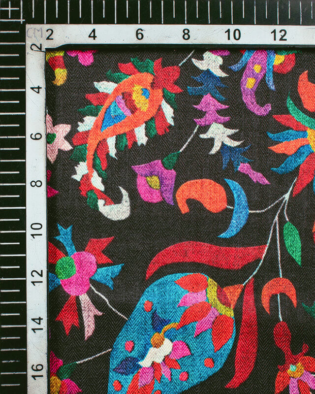 Black And Red Paisley Pattern Digital Print Gadwal Silk Dupatta With Tassels - Fabcurate