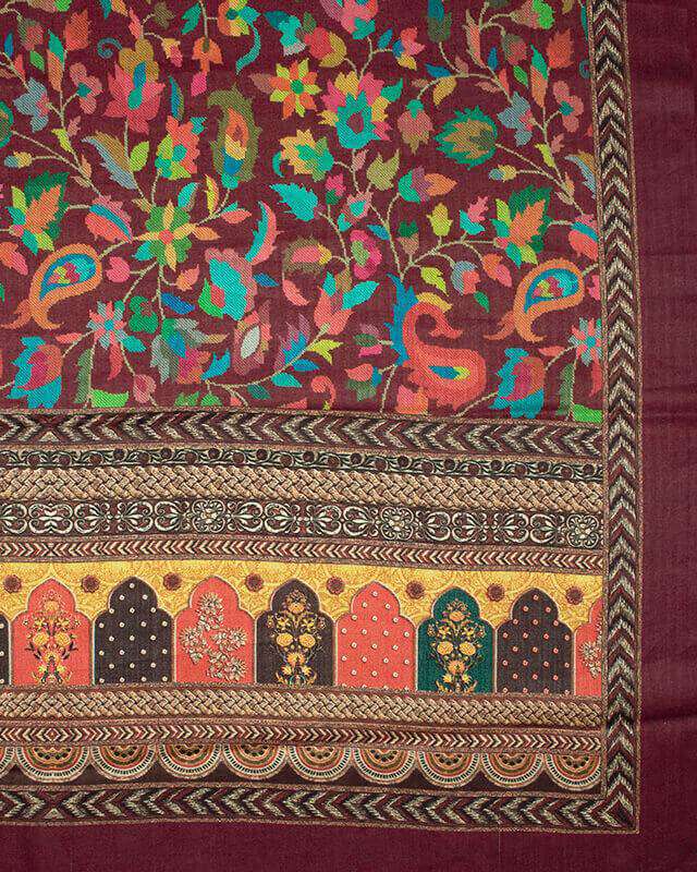 Dark Purple And Orange Paisley Pattern Digital Print Gadwal Silk Dupatta With Tassels - Fabcurate