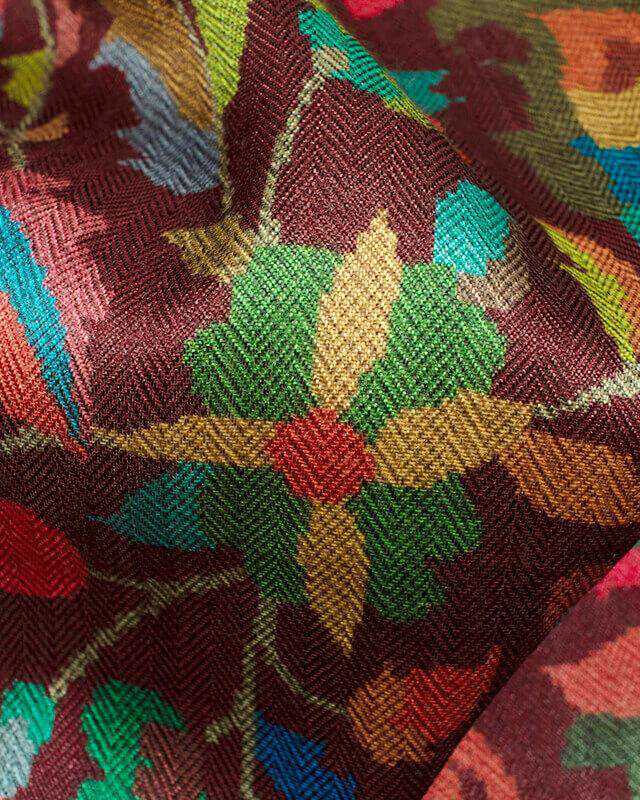 Dark Purple And Orange Paisley Pattern Digital Print Gadwal Silk Dupatta With Tassels - Fabcurate