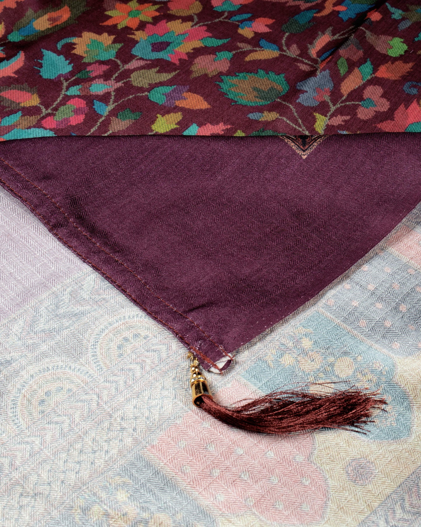 Dark Purple And Orange Paisley Pattern Digital Print Gadwal Silk Dupatta With Tassels