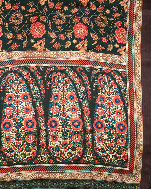 Black And Orange Floral Pattern Digital Print Gadwal Silk Dupatta With Tassels - Fabcurate