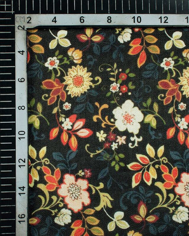 Black And Cream Floral Pattern Digital Print Gadwal Silk Dupatta With Tassels - Fabcurate