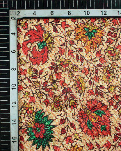 Orange And Indian Red Floral Pattern Digital Print Gadwal Silk Dupatta With Tassels - Fabcurate