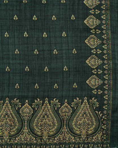 Dark Grey And Beige Booti Pattern Digital Print Gadwal Silk Dupatta With Tassels - Fabcurate
