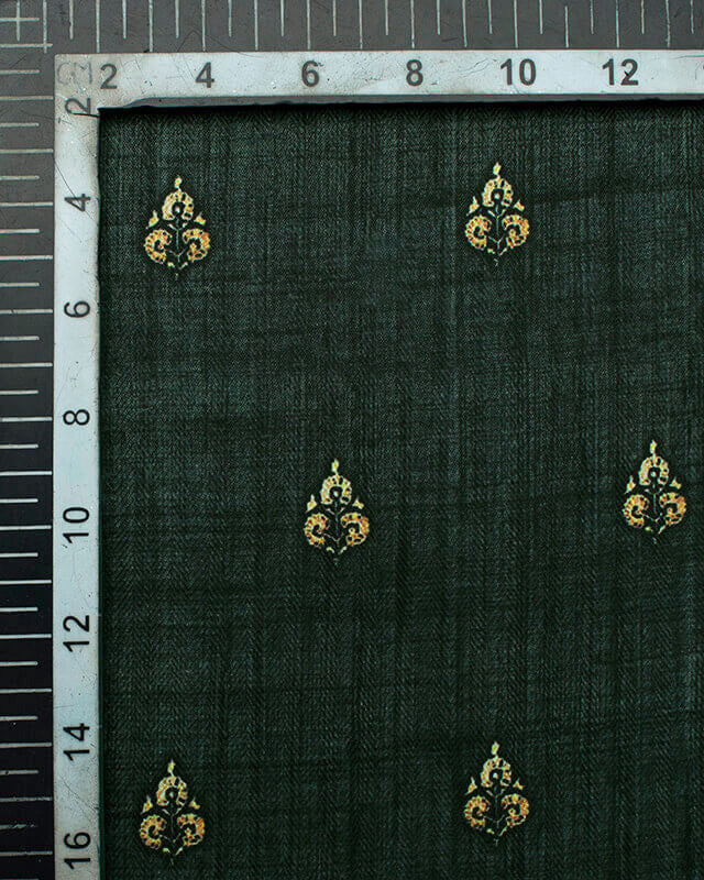 Dark Grey And Beige Booti Pattern Digital Print Gadwal Silk Dupatta With Tassels - Fabcurate