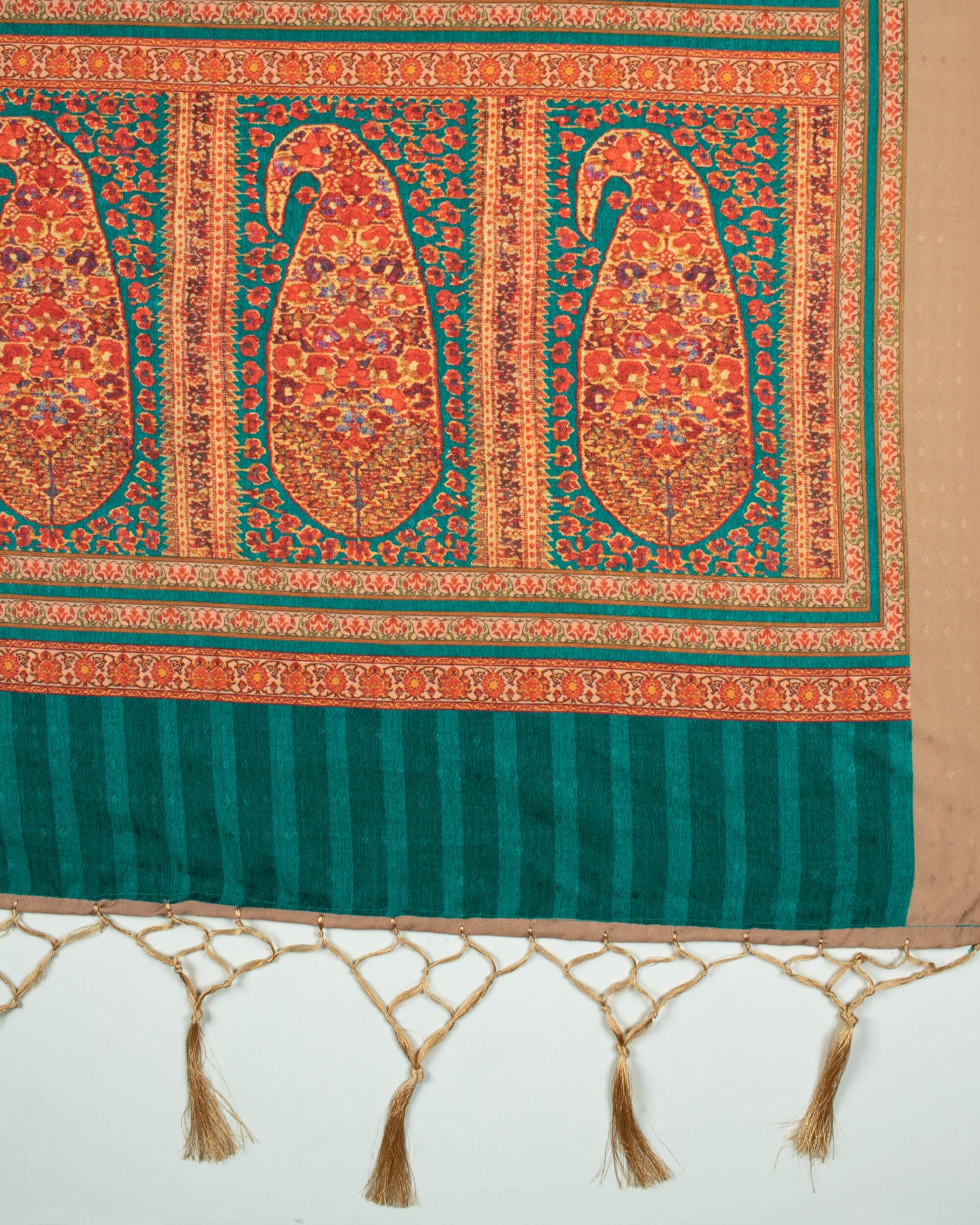 Brick Pink And Beige Paisley Pattern Digital Print Gadwal Silk Dupatta With Tassles