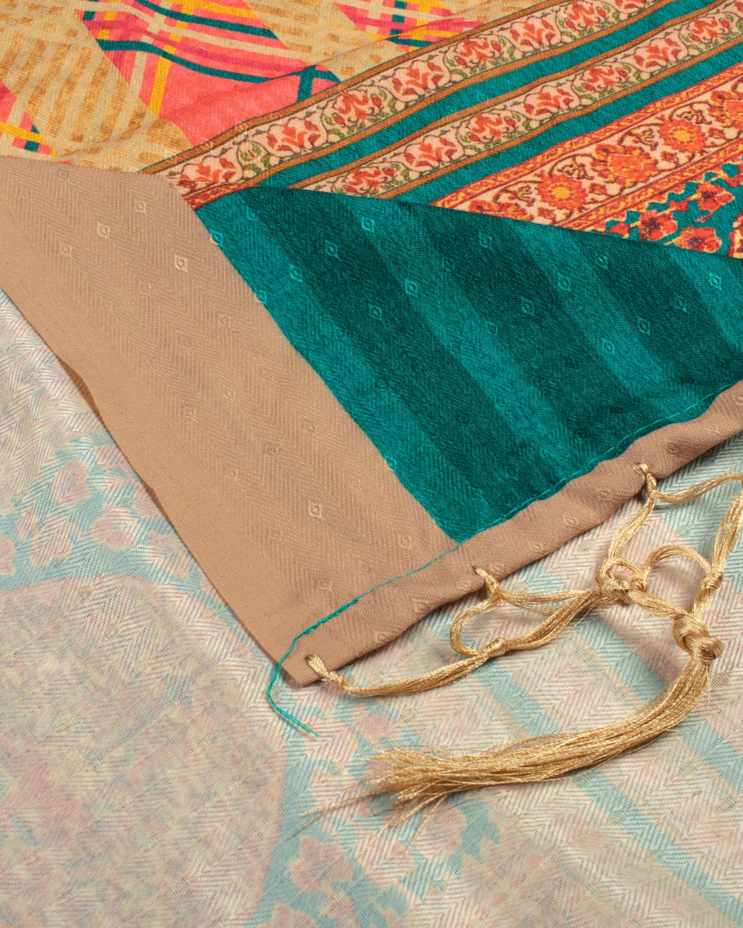 Brick Pink And Beige Paisley Pattern Digital Print Gadwal Silk Dupatta With Tassles