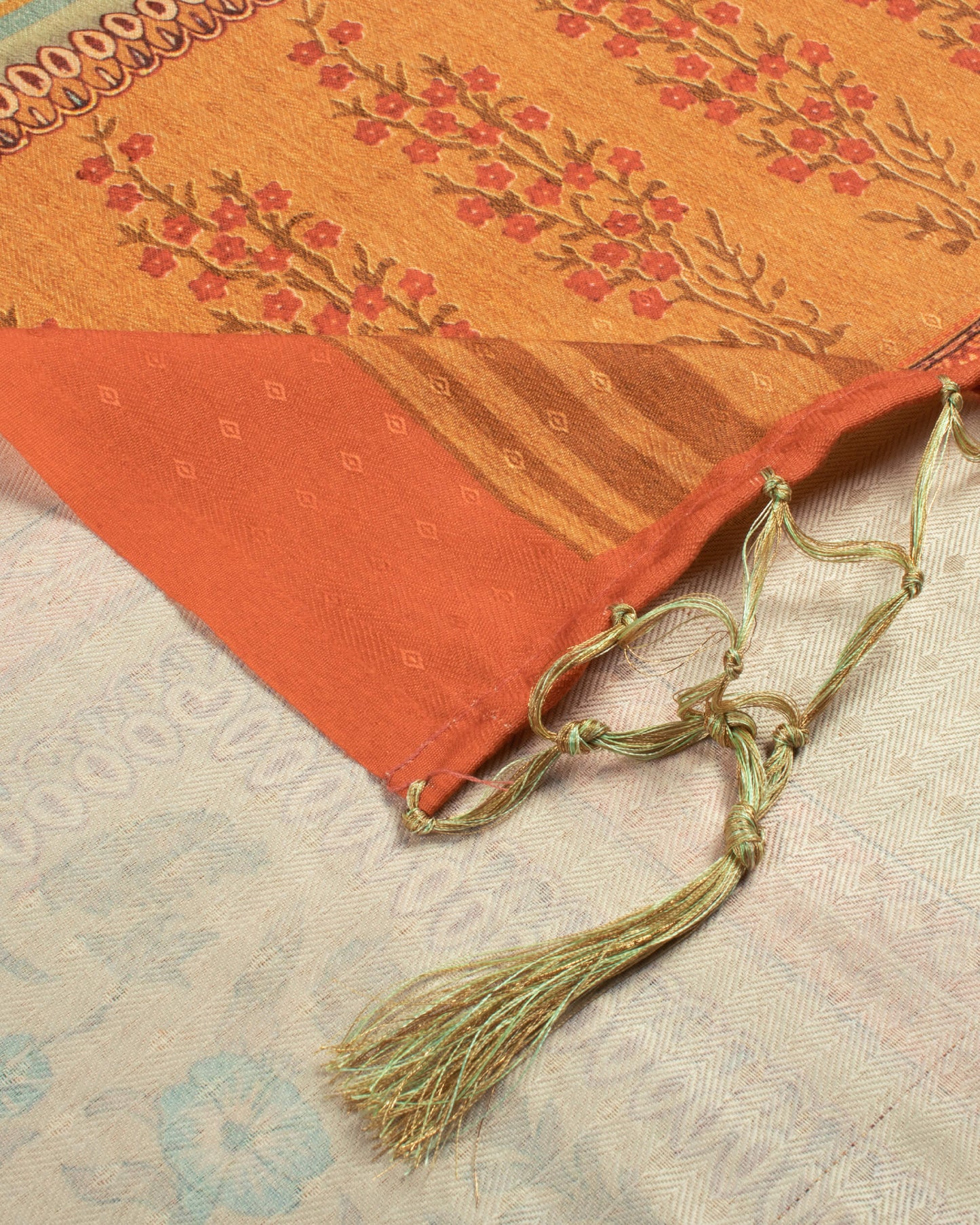 Orange And Brown Floral Pattern Digital Print Gadwal Silk Dupatta With Tassles