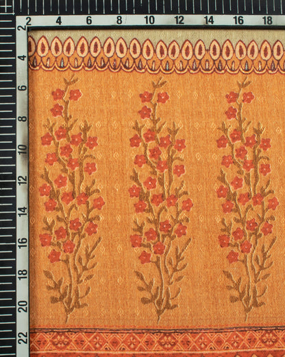 Orange And Brown Floral Pattern Digital Print Gadwal Silk Dupatta With Tassles