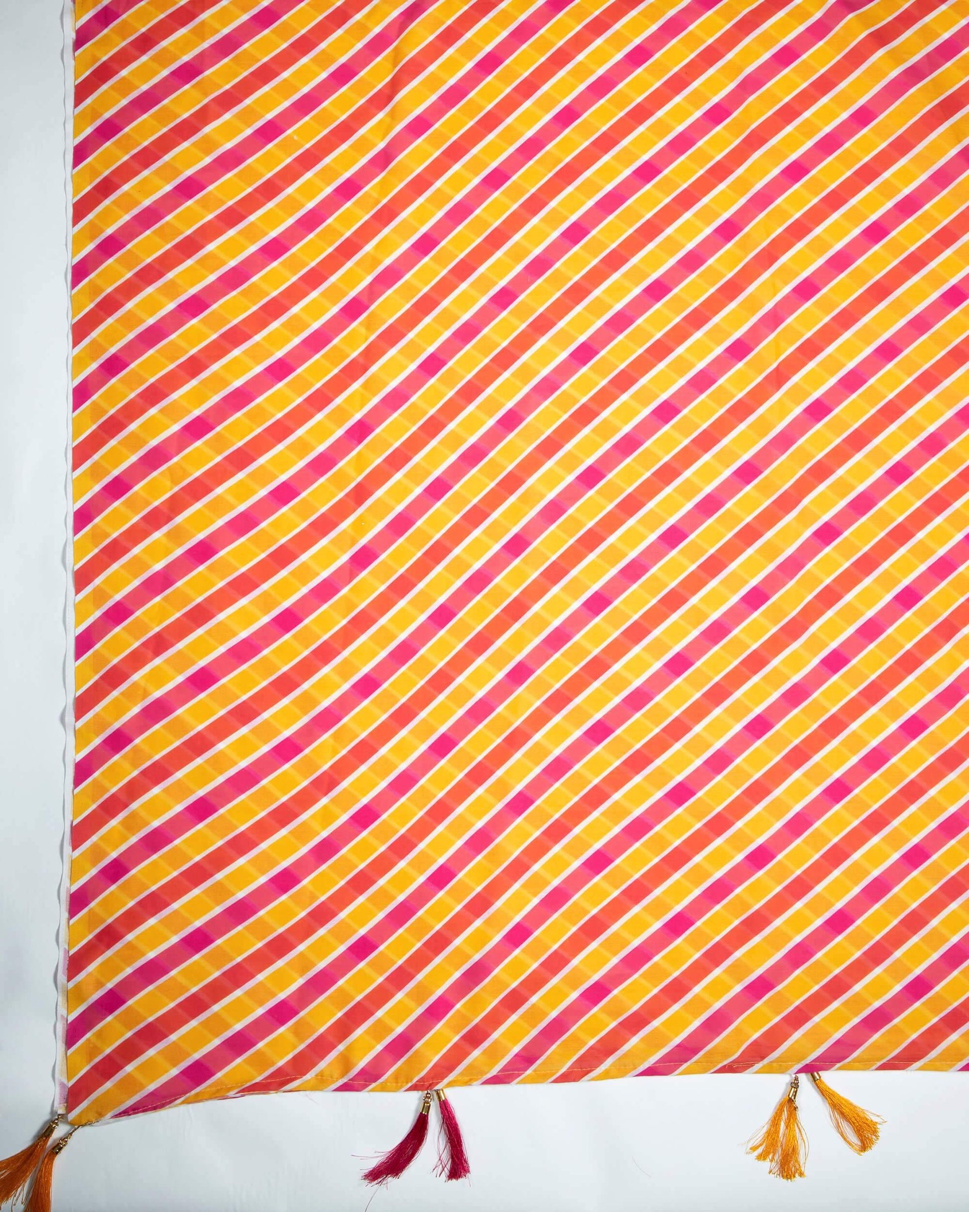 Magenta Pink And Honey Yellow Leheriya Pattern Digital Print Poly Voile Dupatta With Tassels - Fabcurate
