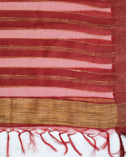 Maroon Stripes Pattern Woven Bhagalpuri Viscose Silk Dupatta - Fabcurate