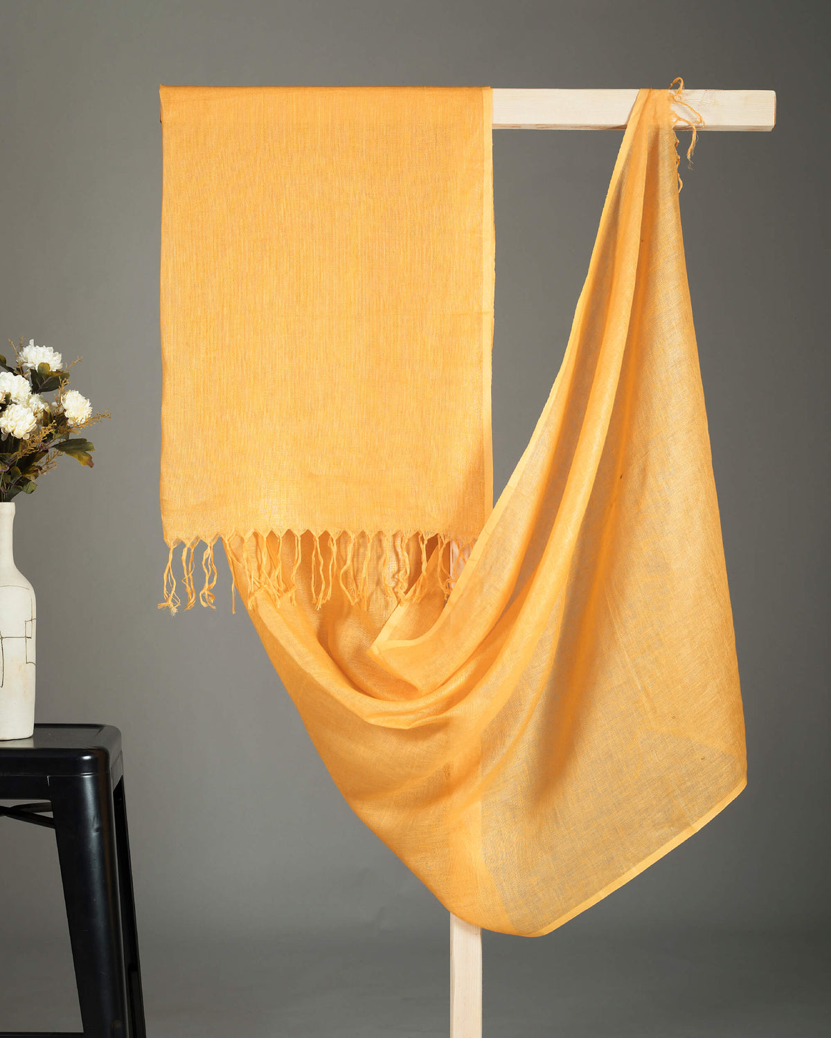 Yellow Plain Woven Bhagalpuri Viscose Linen Dupatta - Fabcurate