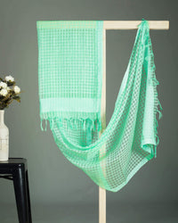 Pale Turquoise Checks Pattern Woven Bhagalpuri Dobby Viscose Organza Tissue Dupatta - Fabcurate