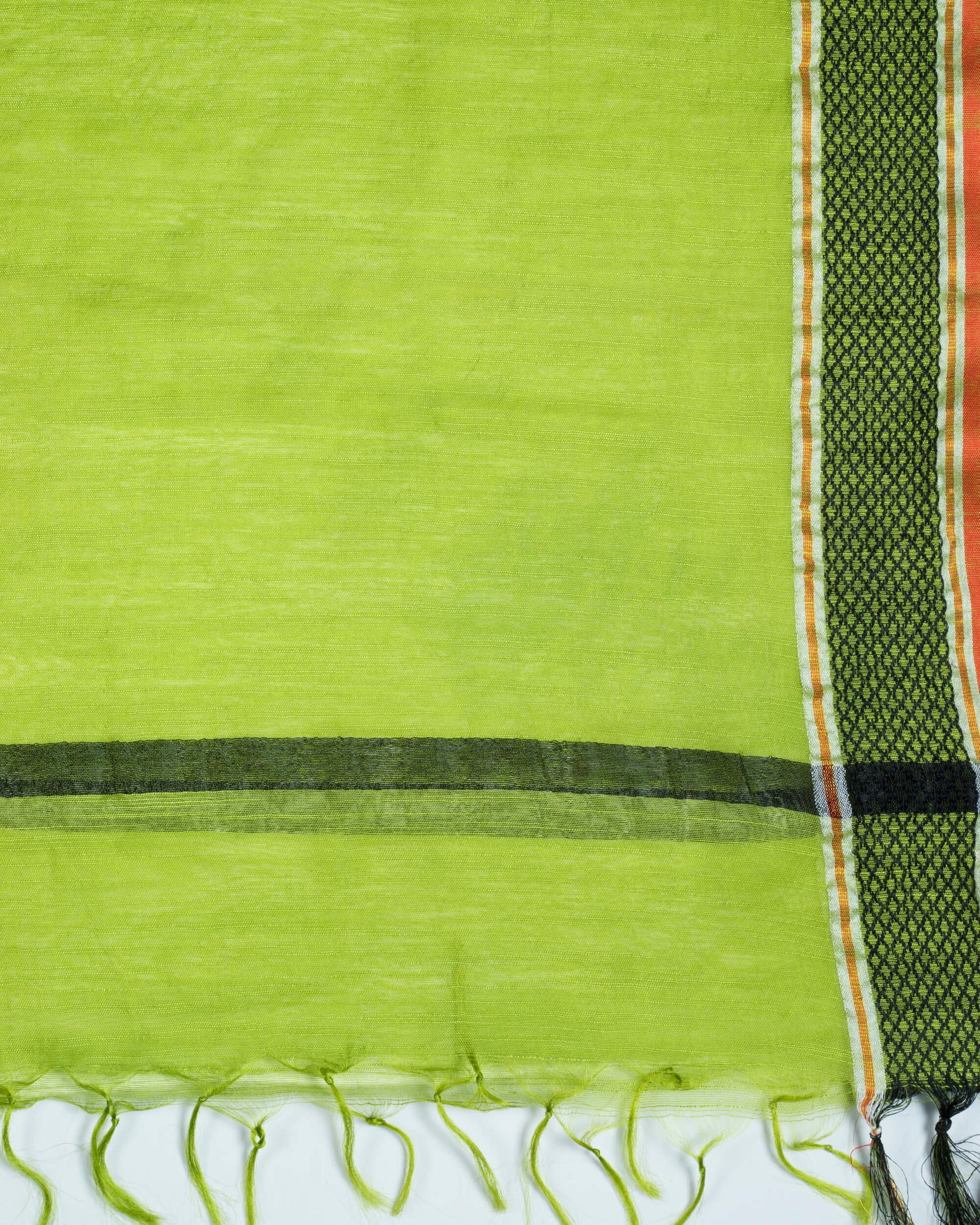 Parrot Green Plain Woven Bhagalpuri Tusser Silk Dupatta With Dobby Border - Fabcurate