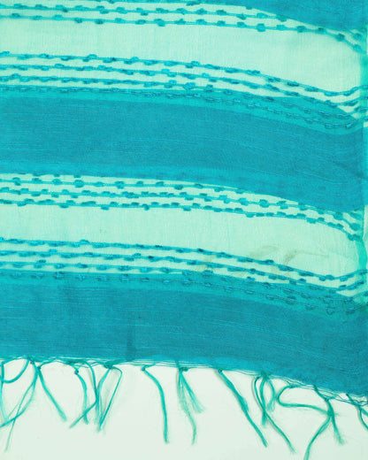 Sky Blue And Green Tie & Dye Pattern Woven Bhagalpuri Viscose By Tusser Silk Dupatta With Tassels - Fabcurate