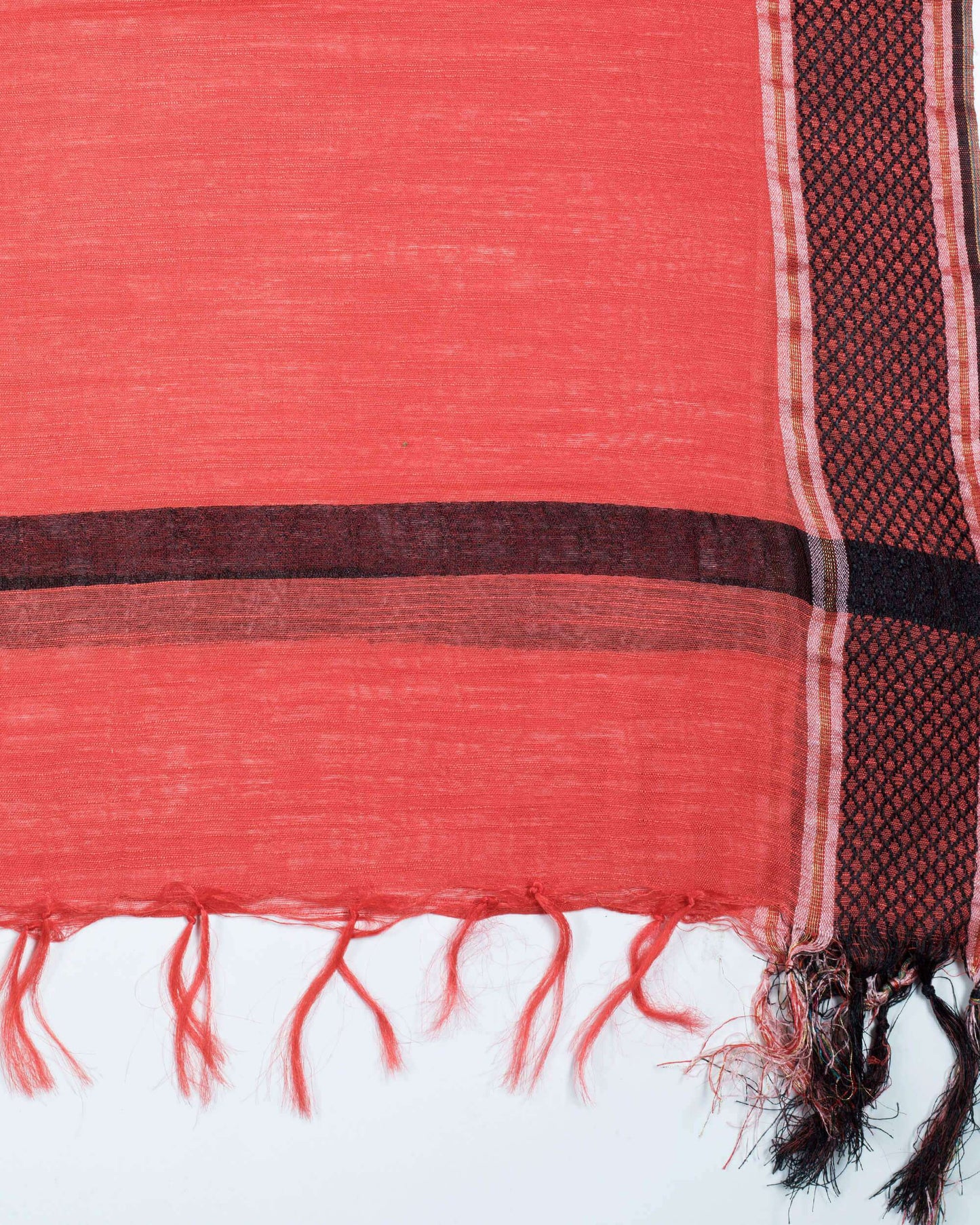 Brick Red Plain Woven Bhagalpuri Tusser Silk Dupatta With Dobby Border - Fabcurate