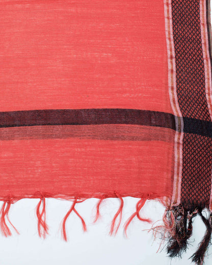 Brick Red Plain Woven Bhagalpuri Tusser Silk Dupatta With Dobby Border - Fabcurate