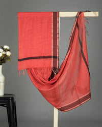 Brick Red Plain Woven Bhagalpuri Tusser Silk Dupatta With Dobby Border - Fabcurate