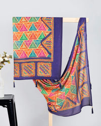 Indigo Blue And Orange Bandhanii Pattern Digital Print Sequins Georgette Dupatta With Tassels