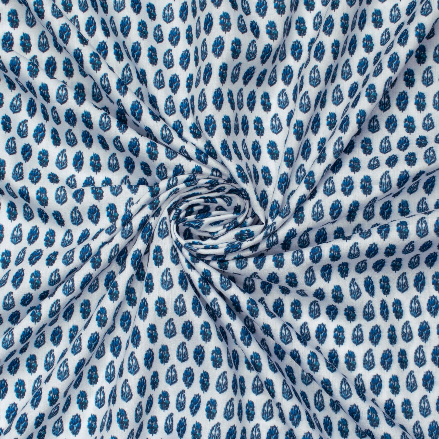 Anjali's Choice Blue And White Paisely Pattern Digital Print Muslin Fabric