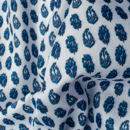 Anjali's Choice Blue And White Paisely Pattern Digital Print Muslin Fabric