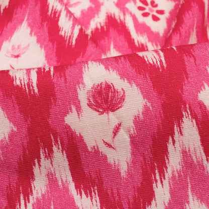 Pink And Cream Chevron Pattern Digital Print Rayon Slub Lycra Fabric - Fabcurate