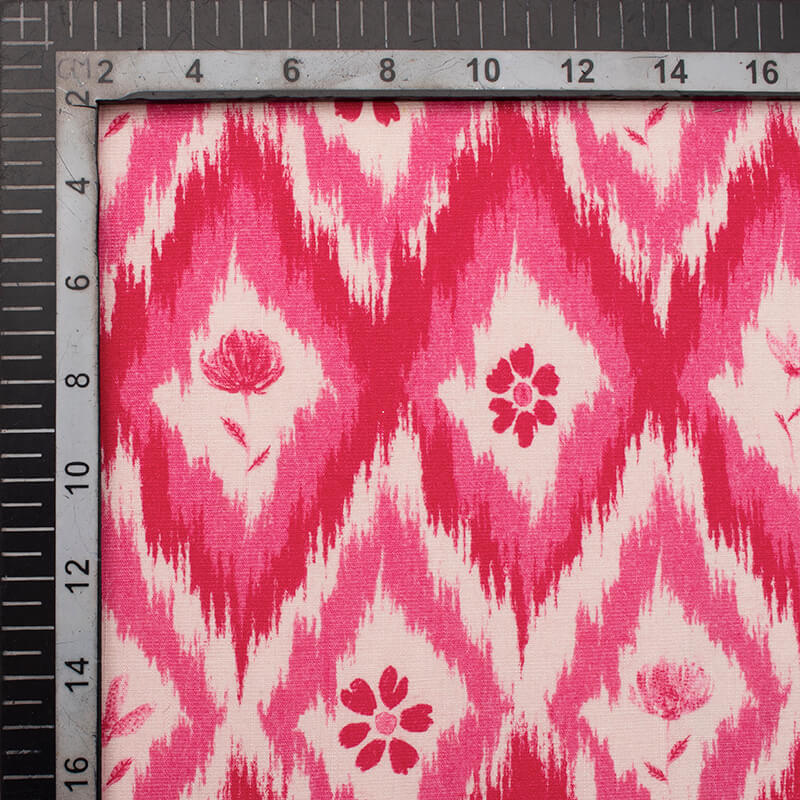 Pink And Cream Chevron Pattern Digital Print Rayon Slub Lycra Fabric - Fabcurate