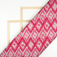 Pink And Cream Chevron Pattern Digital Print Rayon Slub Lycra Fabric - Fabcurate