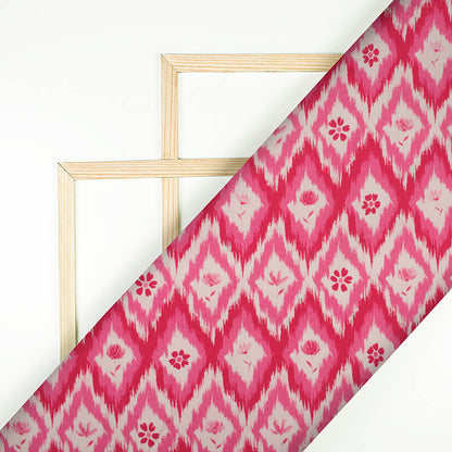 Pink And Cream Chevron Pattern Digital Print Rayon Slub Lycra Fabric - Fabcurate