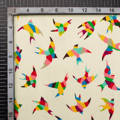 Ivory Cream Animal Pattern Digital Print Rayon Slub Lycra Fabric - Fabcurate