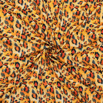 Orange And Black Leapord Animal Pattern Digital Print Rayon Slub Lycra Fabric - Fabcurate