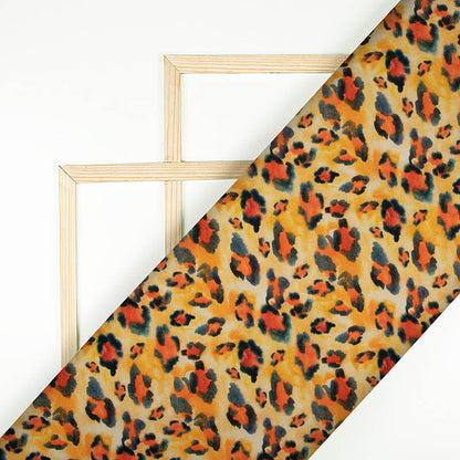 Orange And Black Leapord Animal Pattern Digital Print Rayon Slub Lycra Fabric - Fabcurate