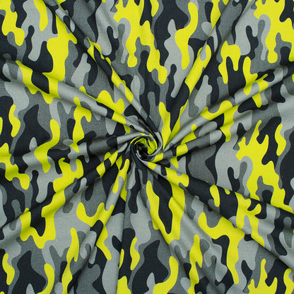 Grey And Liril Green Pattern Digital Print Rayon Slub Lycra Fabric - Fabcurate