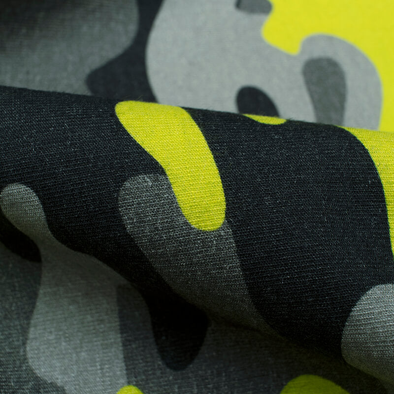 Grey And Liril Green Pattern Digital Print Rayon Slub Lycra Fabric - Fabcurate