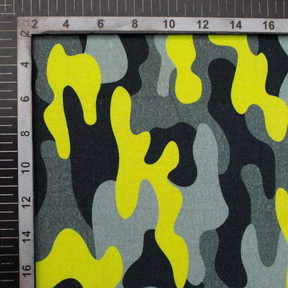 Grey And Liril Green Pattern Digital Print Rayon Slub Lycra Fabric - Fabcurate
