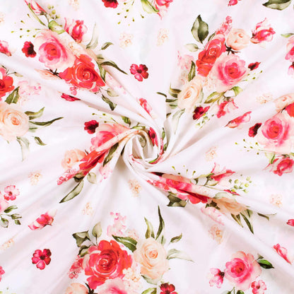 White And Pink Floral Pattern Digital Print Ultra Premium Butter Crepe Fabric - Fabcurate