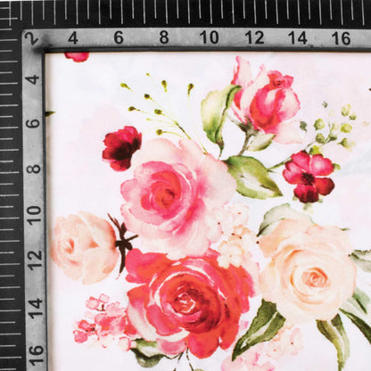 White And Pink Floral Pattern Digital Print Ultra Premium Butter Crepe Fabric - Fabcurate