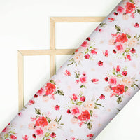 White And Pink Floral Pattern Digital Print Ultra Premium Butter Crepe Fabric - Fabcurate