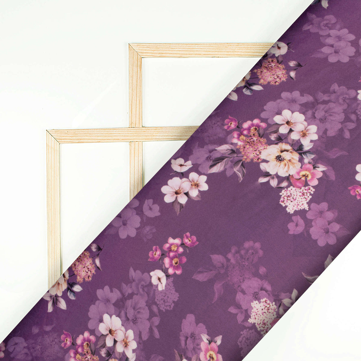 Eggplant Purple And Snow White Floral Pattern Digital Print Japan Satin Fabric