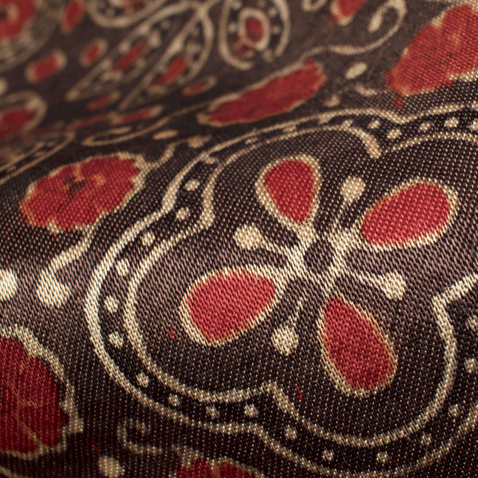 Shadow Grey And Red Floral Floral Pattern Ajrakh Handblock Natural Dye Mashru Silk Fabric - Fabcurate
