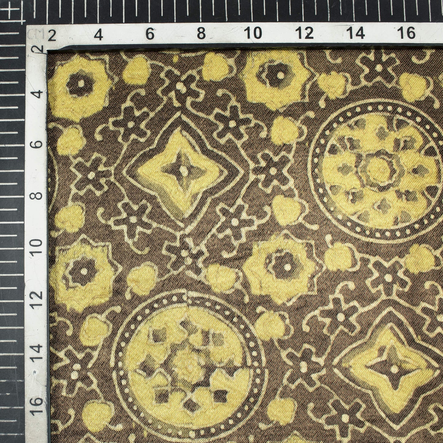 Grey And Flaxen Yellow Traditional Pattern Ajrakh Handblock Natural Dye Mashru Silk Fabric