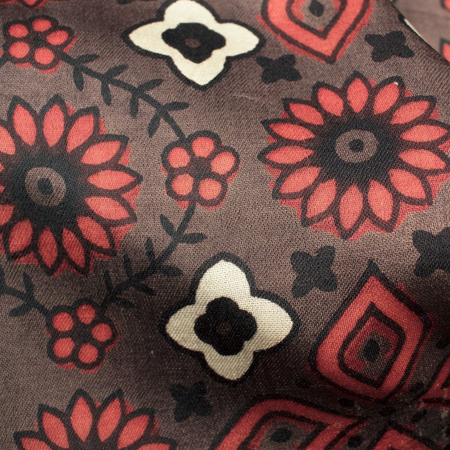 Cocoa Brown And Berry Red Traditional Pattern Ajrakh Screen Print Viscose Modal Satin Fabric