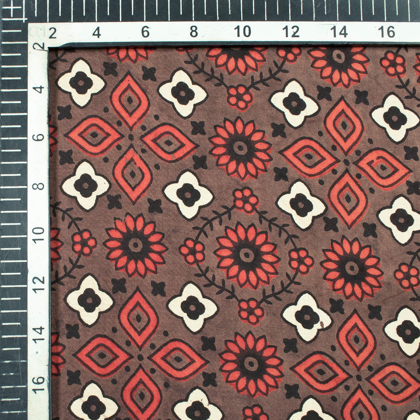 Cocoa Brown And Berry Red Traditional Pattern Ajrakh Screen Print Viscose Modal Satin Fabric