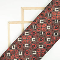 Cocoa Brown And Berry Red Traditional Pattern Ajrakh Screen Print Viscose Modal Satin Fabric